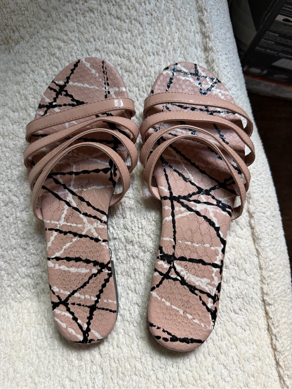 Pink and black sandals